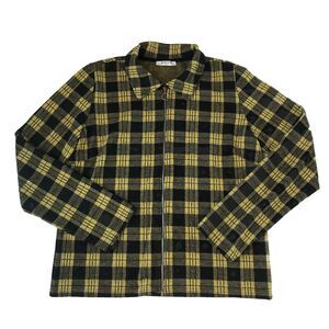 Pieces Women's Yellow Black Plaid Zip Front Shirt Jacket Lightweight Size Medium
